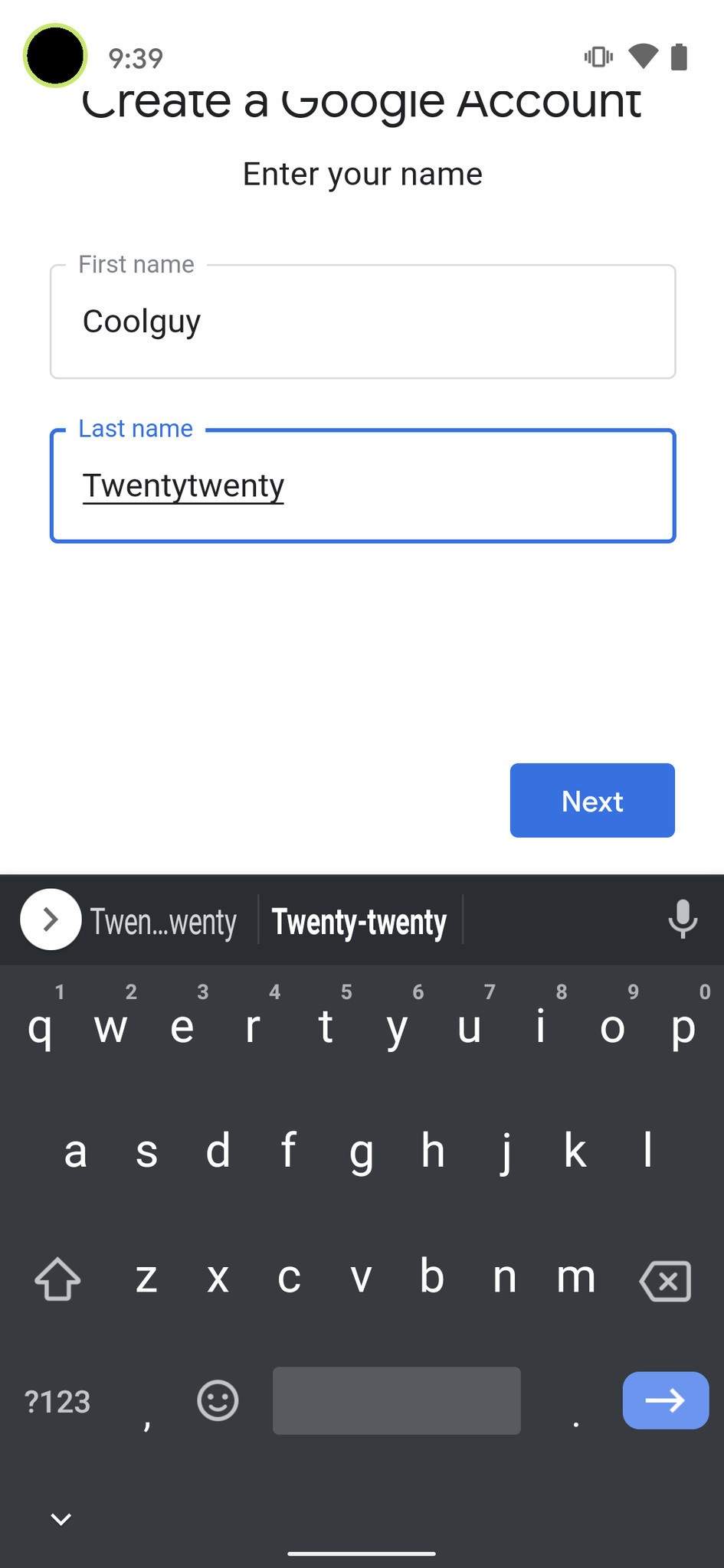 برای ساخت جیمیل نام و نام خانوادگی را وارد کنید.
