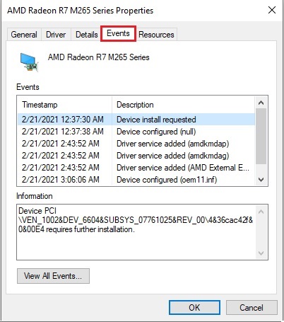 Events Tab Events Tab