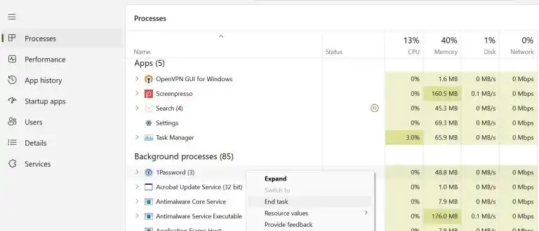  برنامه‌های پس‌زمینه
