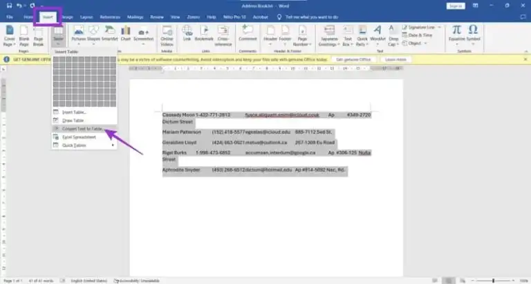 تبدیل جدول از ورد به اکسل